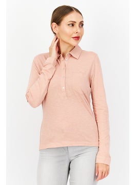 Zero Women Spread Collar Long Sleeve Plain Blouse Top, Light Pink  - Image 1