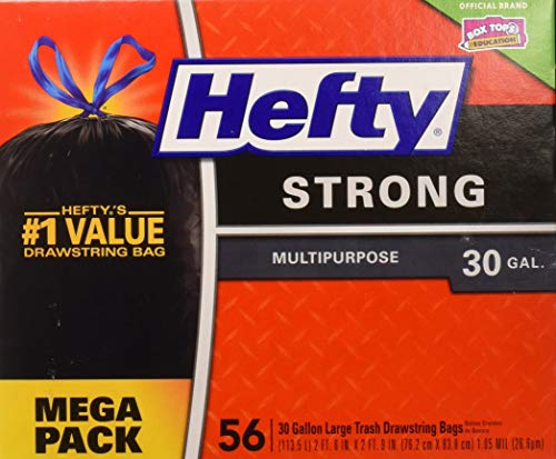 Hefty Hefty Strong Large 30 Gallon Trash Bags - Multipurpose - Drawstring - 56 Count Pack of 3, Black, 56 Count (Pack of 3) - Image 1