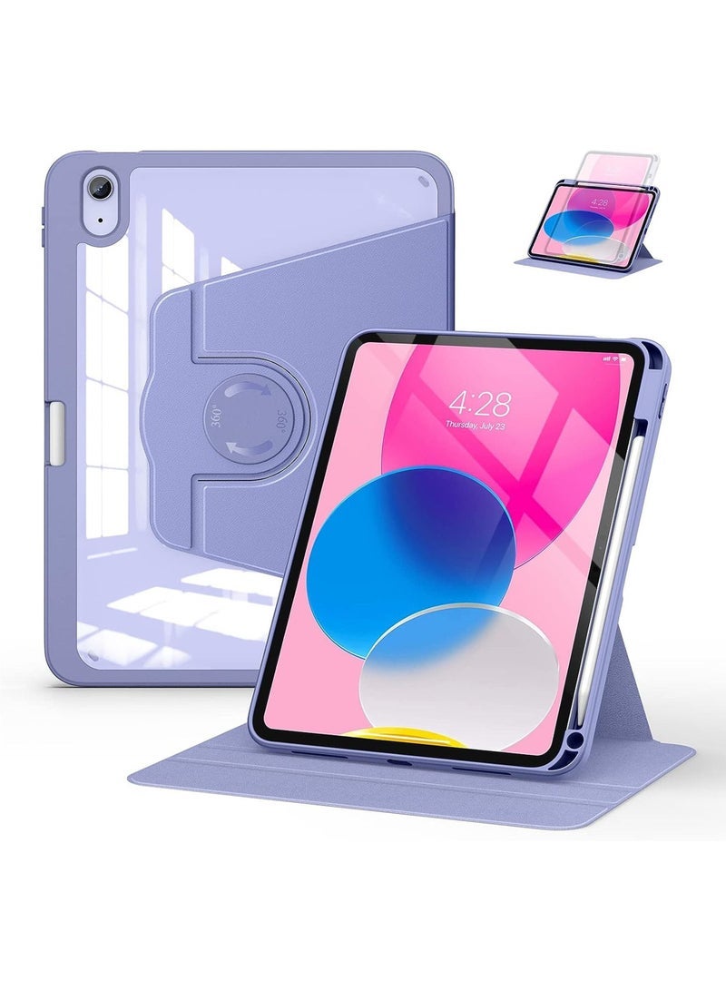 Captaintech Case for iPad 10th Generation 10.9-Inch 2022 with Pencil Holder - 360 Degree Rotate Stand Protective Case with Clear Back & Smart Sleep/Wake Cove - Image 1