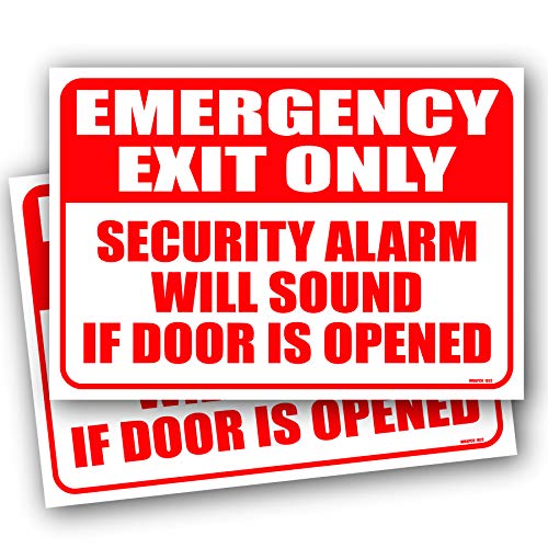 Wrapco (2 Pack) Emergency Exit Only Alarm Will Sound Sign 10"x7" Emergency Exit Only Door Sign Self Adhesive Sticker Decal - Image 1