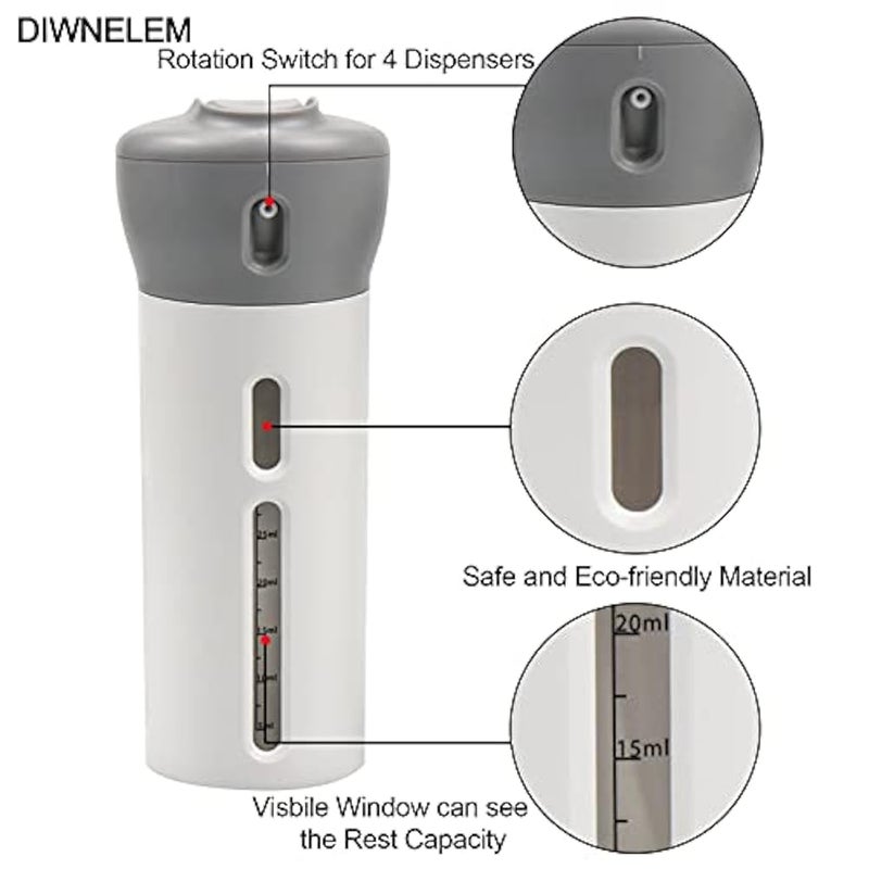 Dionlem 4 in 1 Travel Bottle Dispenser, Gel Shampoo Lotion Set Leak Proof Travel Toiletries Bottles for Sanitizer, Soap, Lotion, Skincare, Makeup (2-Pack) - Image 5