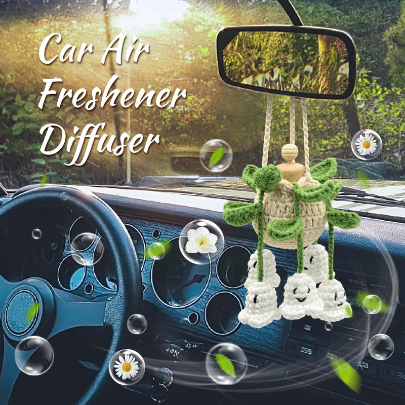 SGIBYN Crochet Glowing Ghost Car Air Freshener, Halloween Car Decor, 15ml Refillable Oil Diffuser Bottle with Hanging Crochet Decor for Car Rearview Mirror, Handmade Halloween Gifts - Image 2