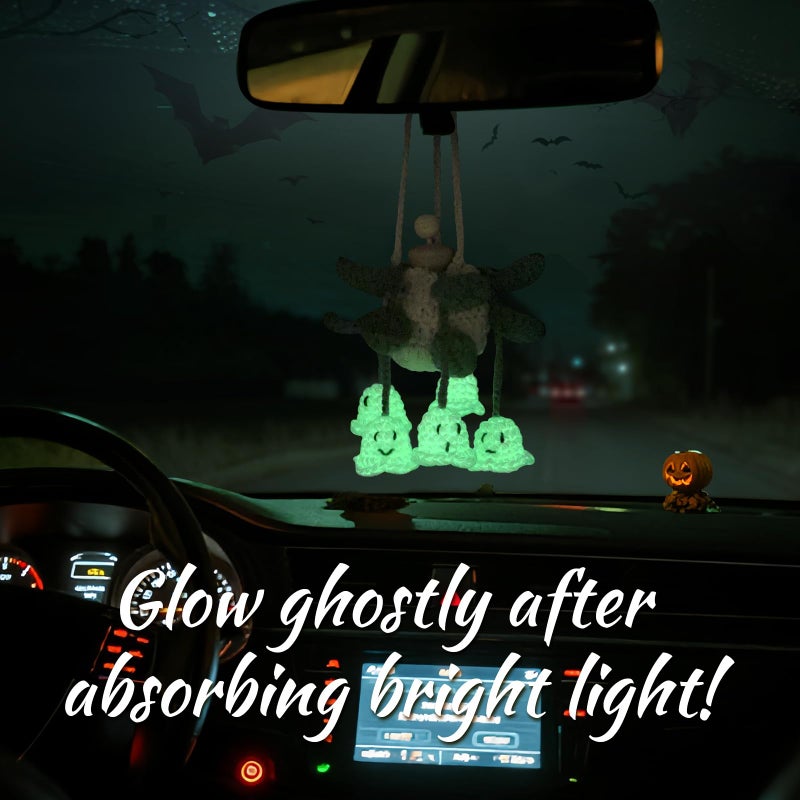 SGIBYN Crochet Glowing Ghost Car Air Freshener, Halloween Car Decor, 15ml Refillable Oil Diffuser Bottle with Hanging Crochet Decor for Car Rearview Mirror, Handmade Halloween Gifts - Image 5