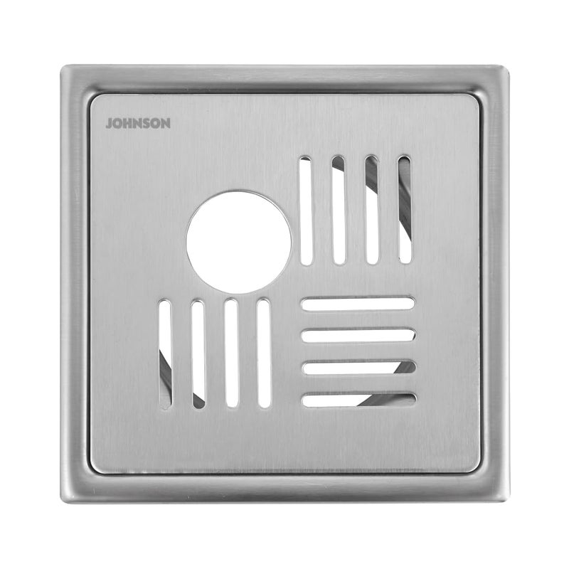 Johnson Bathrooms Ruby 5x5 inches Square Floor Drain with Hole | SS304 Grade Floor Trap Jali/Drain Cover| Anti-Rust, Matt/Satin Finish | 2 Yr Warranty (T2981S1 - Stainless Steel) - Image 1