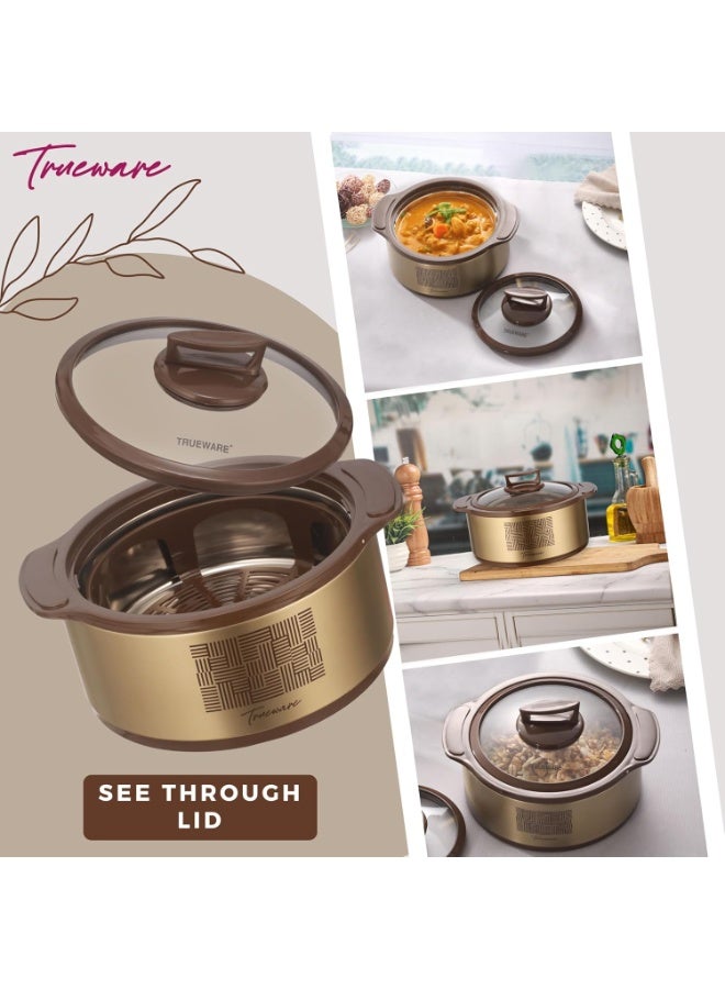 Trueware طاجن حراري من الفولاذ المقاوم للصدأ معزول بزجاج ترووير كوزميك، سعة 1000 مل، بغطاء زجاجي | وعاء ساخن | حافظة ساخنة | علبة خبز شاباتي | فولاذ مقاوم للصدأ - Image 3