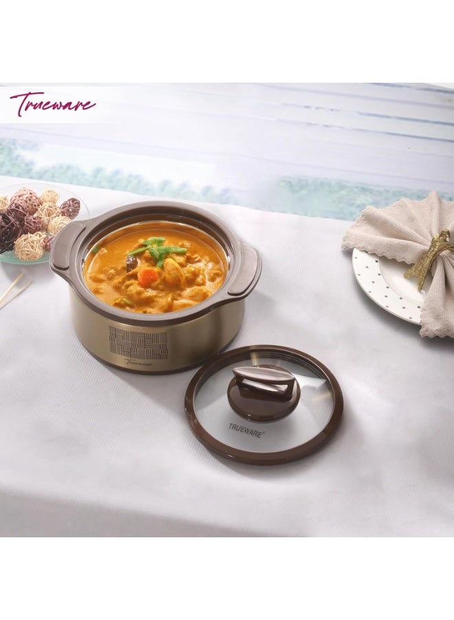 Trueware طاجن حراري من الفولاذ المقاوم للصدأ معزول بزجاج ترووير كوزميك، سعة 1000 مل، بغطاء زجاجي | وعاء ساخن | حافظة ساخنة | علبة خبز شاباتي | فولاذ مقاوم للصدأ - Image 2