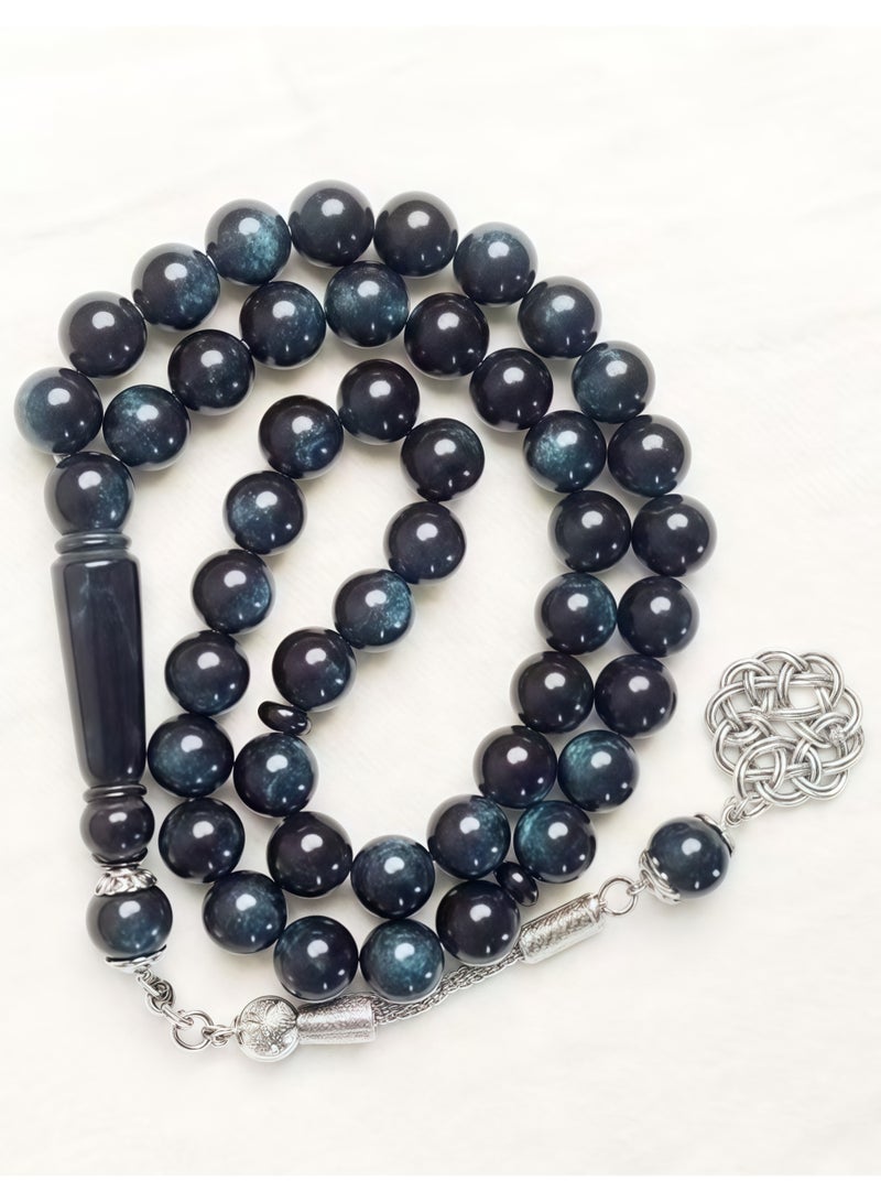 Lesha Prayer Beads (10mm 45 Beads) Royal Blue and White Resin Beads - Muslim Prayer Beads Handmade. - Image 3