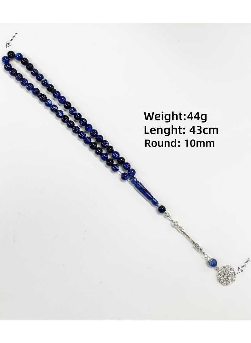 Lesha Prayer Beads (10mm 45 Beads) Royal Blue and White Resin Beads - Muslim Prayer Beads Handmade. - Image 5