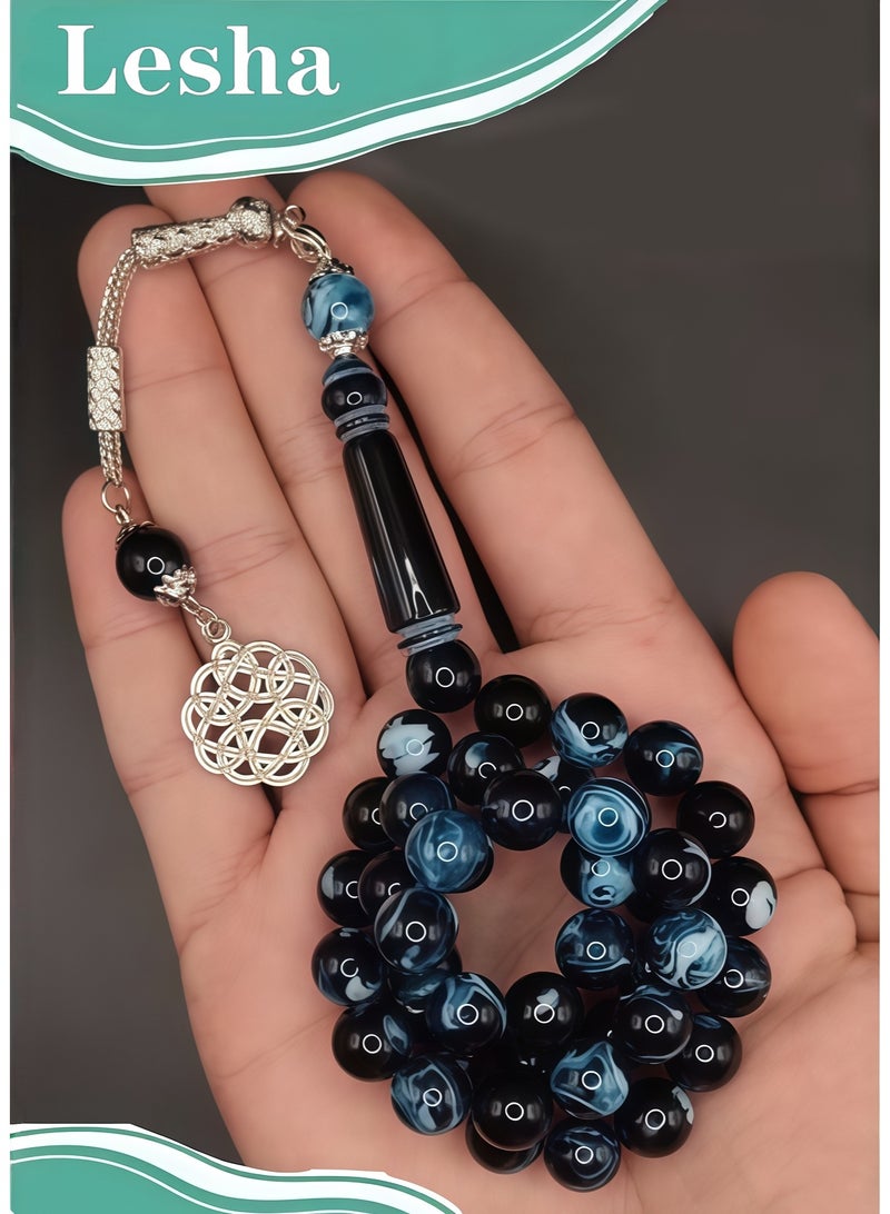 Lesha Prayer Beads (10mm 45 Beads) Royal Blue and White Resin Beads - Muslim Prayer Beads Handmade. - Image 1