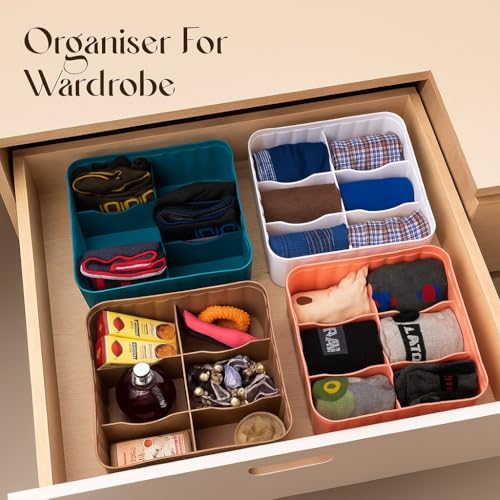 Leawall 6-Compartment Wardrobe Organizer drawers organisers for Underwear, Socks, Bras, Ties, Scarves & Undergarments,storage box and organiser, Socks organizer Socks Tray (4 Pcs,Multicolor) - Image 4