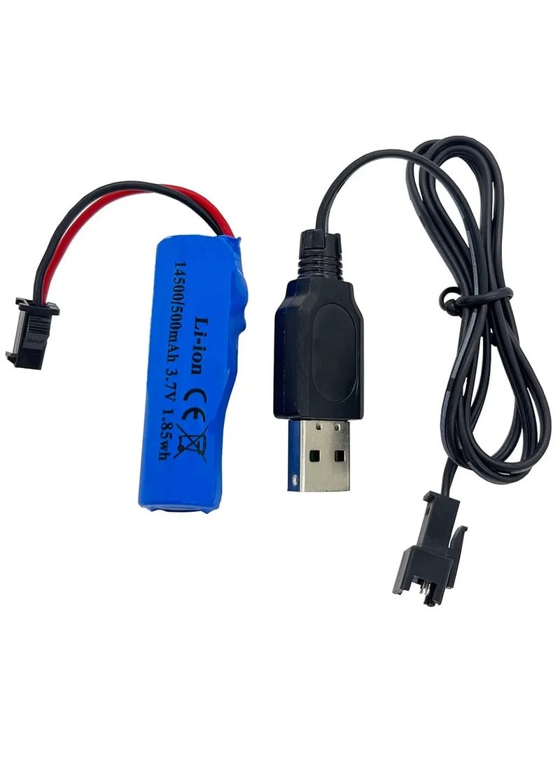 CE 3.7V 500mAh 14500 Rechargeable Li-ion Battery SM-2P Joint with USB Charger - Image 1