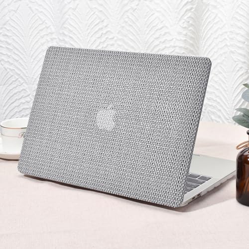 Seorsok Compatible with MacBook Pro 13 inch Case M2 2023,2022,2021-2016 A2338 M1 A2251 A2289 A2159 A1989 A1708 A1706,Elegant Leather Plastic Harld Case Transparent Keyboard Cover,Grey Woven Fabric - Image 1