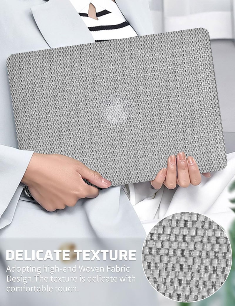 Seorsok Compatible with MacBook Pro 13 inch Case M2 2023,2022,2021-2016 A2338 M1 A2251 A2289 A2159 A1989 A1708 A1706,Elegant Leather Plastic Harld Case Transparent Keyboard Cover,Grey Woven Fabric - Image 2