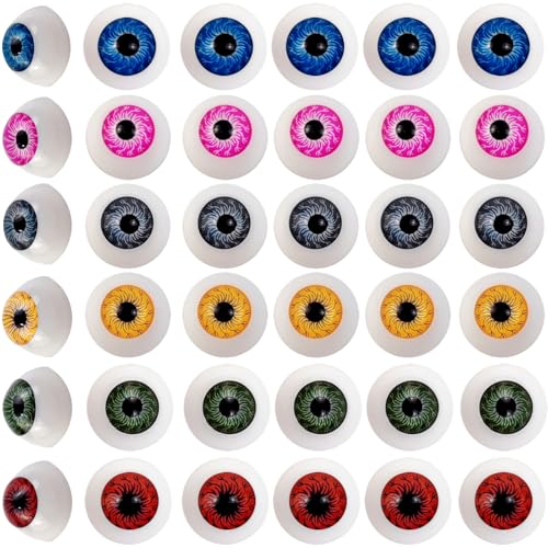 TIHOOD 48PCS 8 Colors 20mm Half Round Realistic Acrylic Eyes for Halloween Props Masks Dolls or Bears Craft Plastic Eyeballs 20mm - Image 1