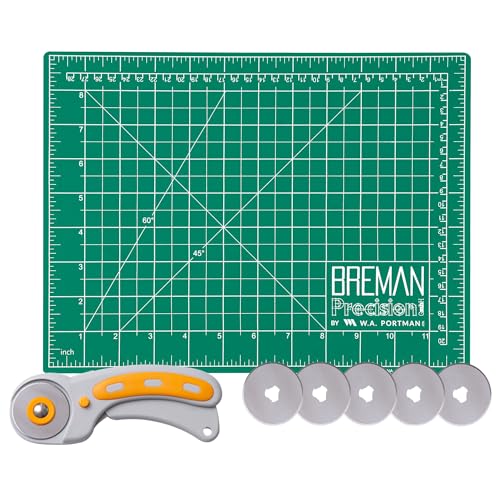 W.A. Portman WA Portman Self Healing Cutting Mat & Rotary Cutter for Fabric Set – 9x12 Sewing Cutting Mats for Crafts with 45mm Fabric Cutter Wheel & 5 Rotary Blades – Quilting & Sewing Supplies Kit - Image 1