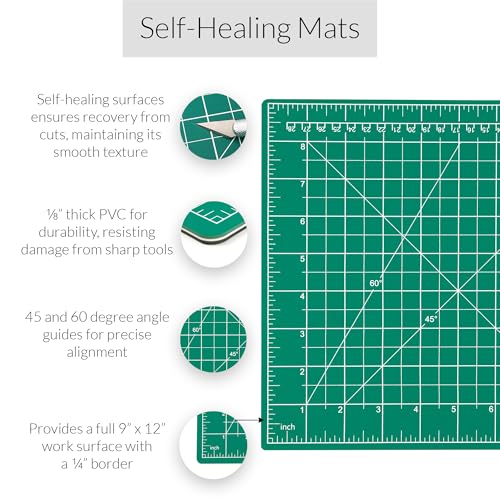 W.A. Portman WA Portman Self Healing Cutting Mat & Rotary Cutter for Fabric Set – 9x12 Sewing Cutting Mats for Crafts with 45mm Fabric Cutter Wheel & 5 Rotary Blades – Quilting & Sewing Supplies Kit - Image 2