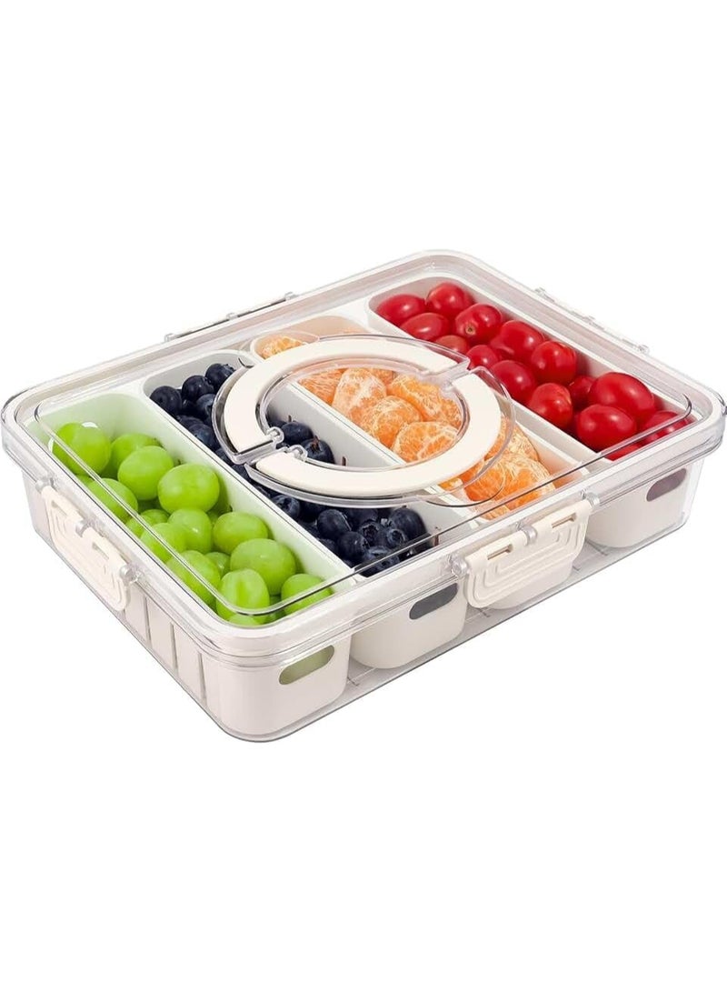 Divided Food Storage Container with Lid, Serving Tray 4 Compartments, 34 x 21.3 cm, Leakproof Snack Box Organiser - Image 1