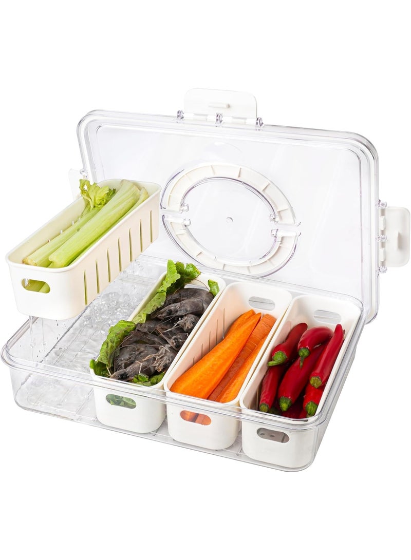 Divided Food Storage Container with Lid, Serving Tray 4 Compartments, 34 x 21.3 cm, Leakproof Snack Box Organiser - Image 3