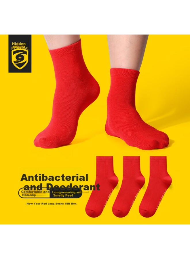 Invisible New Year Celebration Solid Color Year Of The Ox Red Socks Antibacterial Odor-resistant Sweat-absorbing Breathable Simple Casual Mid-tube Socks 3 Red - Image 4