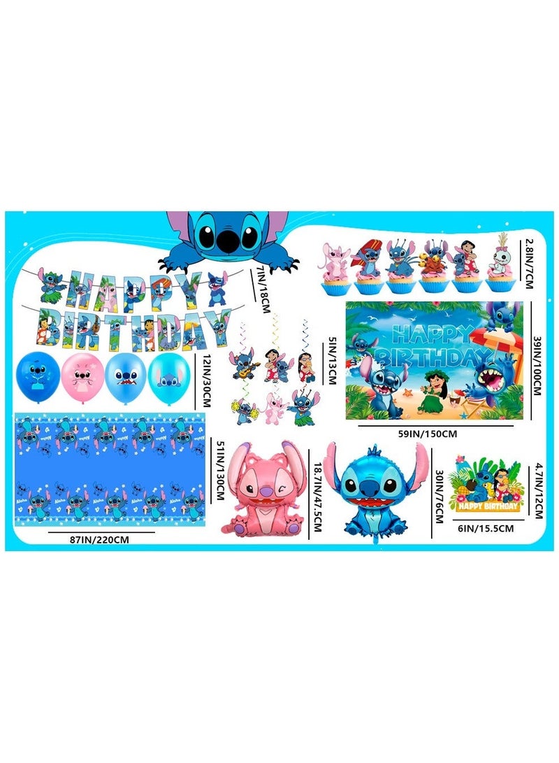 FRUITFUL PARTY Stitch Birthday Party Decorations Set, Stitch Themed Birthday Banner Backdrop Tablecloth Stitch Balloons Cake Topper - Image 3