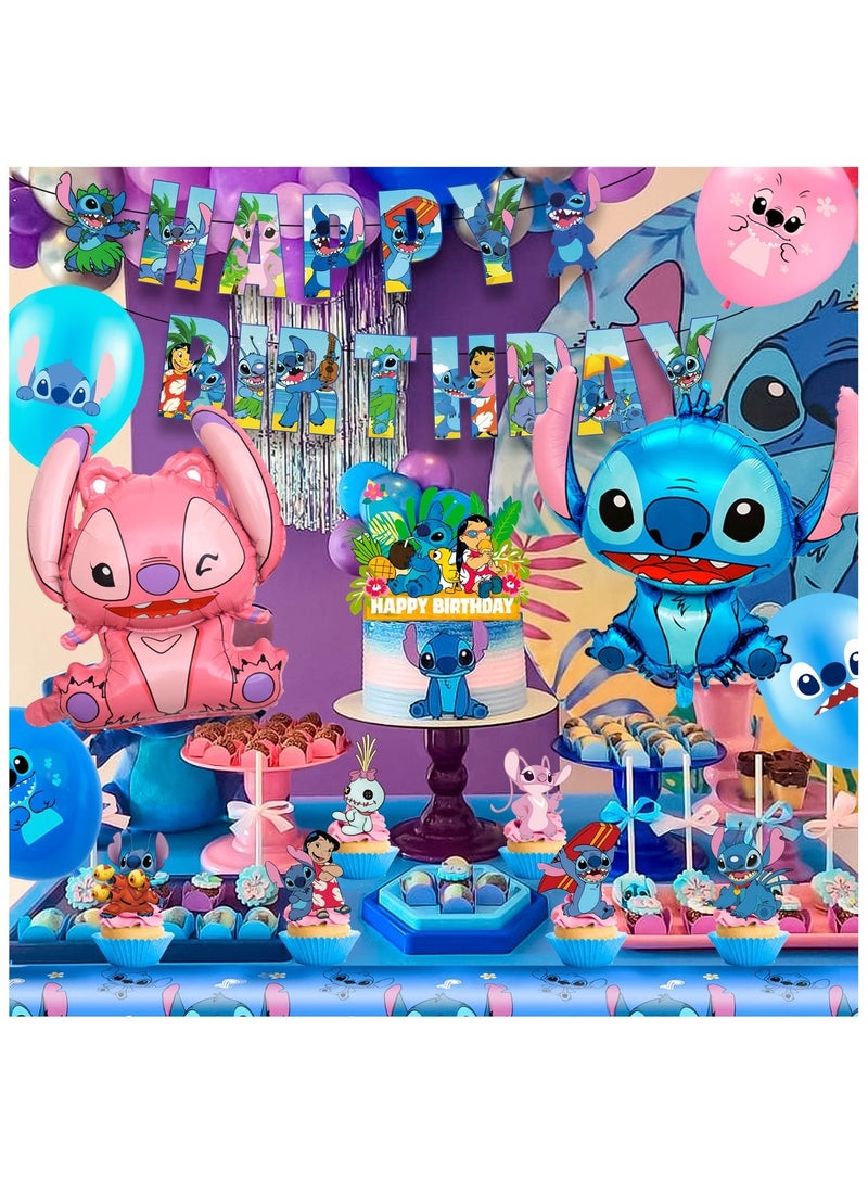 FRUITFUL PARTY Stitch Birthday Party Decorations Set, Stitch Themed Birthday Banner Backdrop Tablecloth Stitch Balloons Cake Topper - Image 4