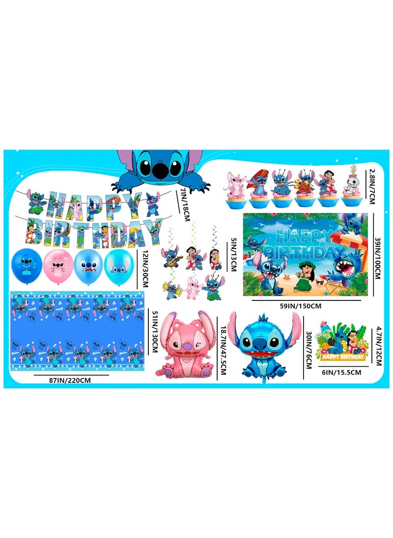 Stitch Birthday Party Decorations Set, Stitch Themed Birthday Banner Backdrop Tablecloth Stitch Balloons Cake Topper