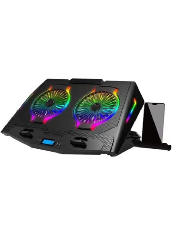 Gaming Laptop Cooling Stand – 2 Large RGB Fans, LCD Display, Mobile Holder, 2 USB Ports - Image 1