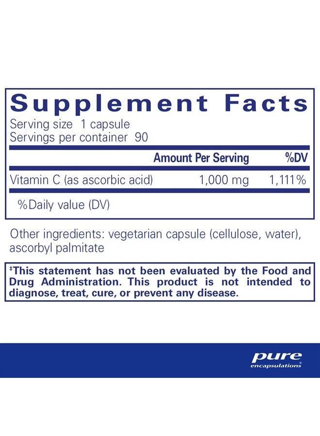 Pure Encapsulations Ascorbic Acid Capsules - 1,000 mg Vitamin C - Antioxidant & Immune Support* - High-Potency Vitamin C - Vegan & Non-GMO - 90 Capsules - Image 2