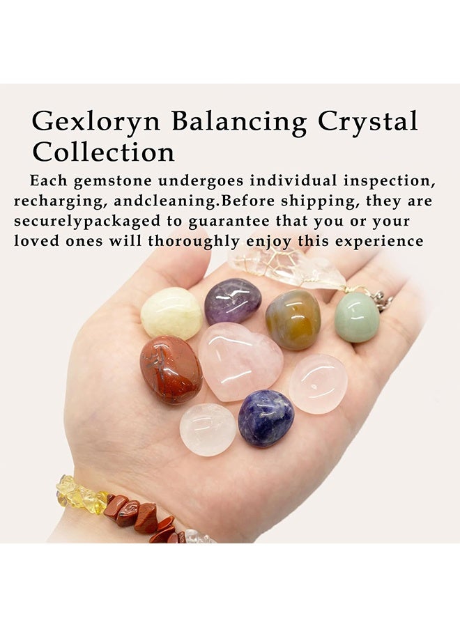 GIFT Healing Crystals Set, 11Pcs Natural Energy Gemstones Beginners Tumbled Chakra Crystal Raw Stone Spiritual Necklaces Bracelet Amethyst Rose Quartz Gravel Pendant Pack for Reiki, Yoga, Meditation - Image 4