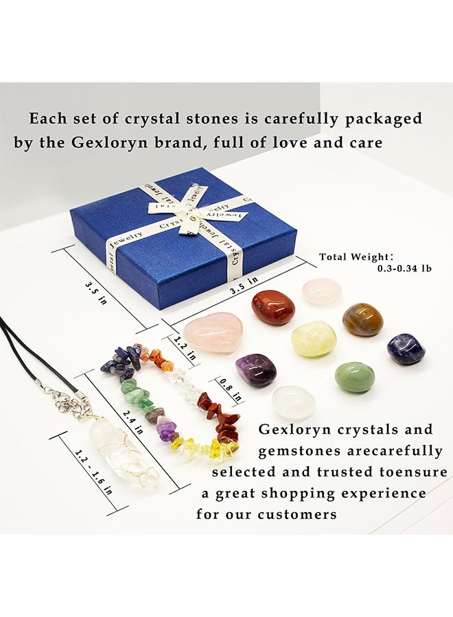 GIFT Healing Crystals Set, 11Pcs Natural Energy Gemstones Beginners Tumbled Chakra Crystal Raw Stone Spiritual Necklaces Bracelet Amethyst Rose Quartz Gravel Pendant Pack for Reiki, Yoga, Meditation - Image 2