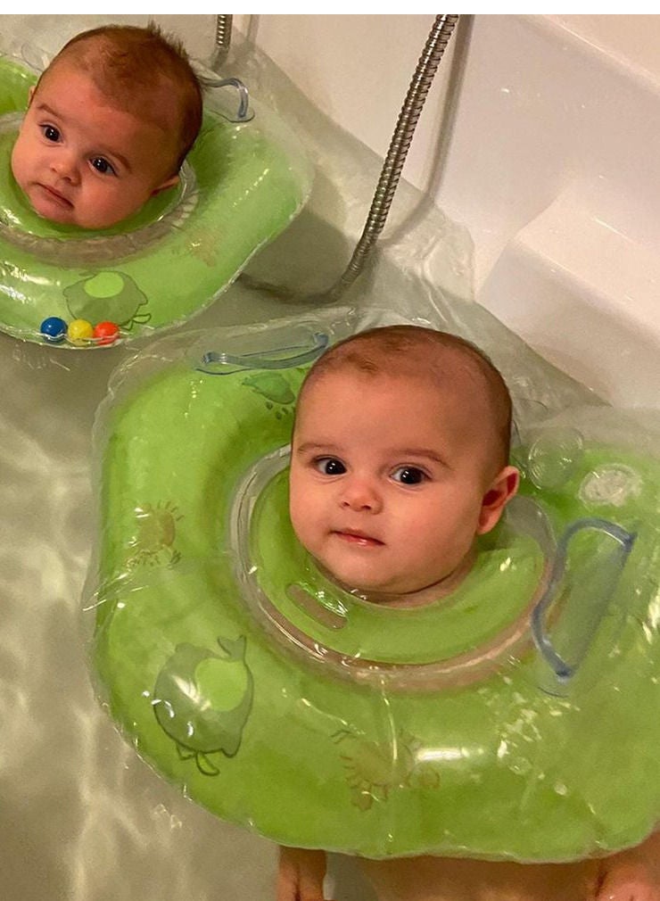 Swimming Baby Accessories Neck Ring Tube Safety Infant Float Circle for Bathing Inflatable Dolphin Inflatable Water (Green)
