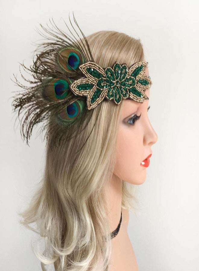 Generic Womens Peacock Feather Roaring 20s Headpiece 1920s Flapper Headband, Green | Womens Accessories |Hair Accessories - Image 1
