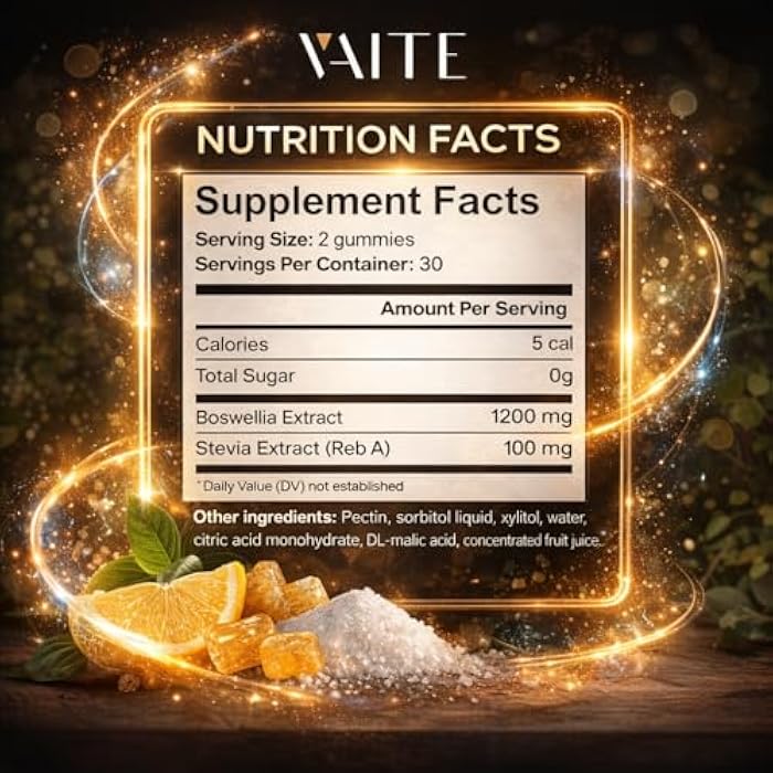 VAITE Boswellia Serrata Extract Gummies 1200mg – Joint Support Supplement with Indian Frankincense, Boswellic Acid, and Botanical Resin Extract, Vegetarian for Women and Men, Non-GMO, Gluten-Free - Image 3