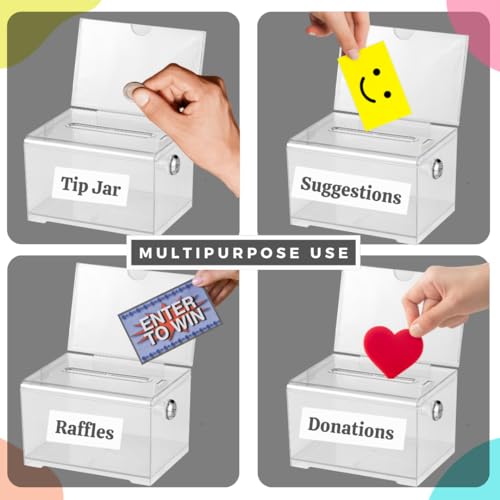 AdirOffice Adir Suggestion Box with Slot and Lock – Acrylic Donation Box for Fundraising, Drawing Box for Raffle, Funraiser Box, Tip Box with Lock - 6.25x4.5x 4 Inches voting box with slot and Sign Holder - Image 5