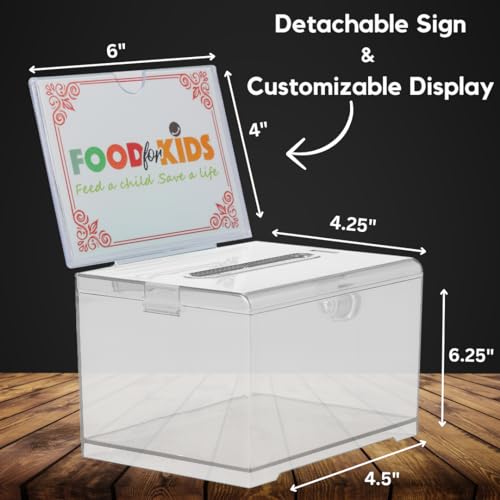 AdirOffice Adir Suggestion Box with Slot and Lock – Acrylic Donation Box for Fundraising, Drawing Box for Raffle, Funraiser Box, Tip Box with Lock - 6.25x4.5x 4 Inches voting box with slot and Sign Holder - Image 2
