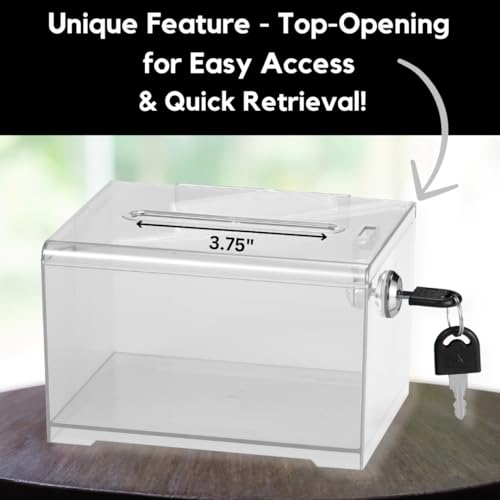 AdirOffice Adir Suggestion Box with Slot and Lock – Acrylic Donation Box for Fundraising, Drawing Box for Raffle, Funraiser Box, Tip Box with Lock - 6.25x4.5x 4 Inches voting box with slot and Sign Holder - Image 3