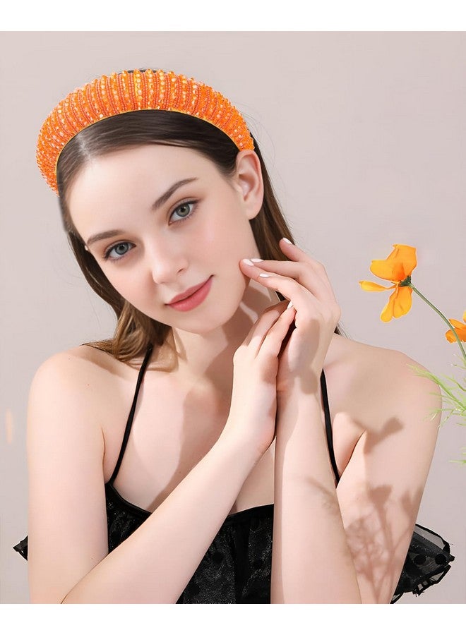 إسكدنيا عصابة رأس برتقالية أنيقة من حجر الراين عصابة رأس مبطنة للسيدات، عصابة رأس رائعة بلينغ ألماس متألق ومطرز بالكريستال، عصابة رأس لطيفة، إكسسوارات شعر للعطلات، هدايا للنساء والفتيات - Image 4