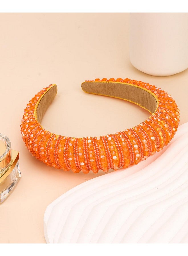 إسكدنيا عصابة رأس برتقالية أنيقة من حجر الراين عصابة رأس مبطنة للسيدات، عصابة رأس رائعة بلينغ ألماس متألق ومطرز بالكريستال، عصابة رأس لطيفة، إكسسوارات شعر للعطلات، هدايا للنساء والفتيات - Image 5