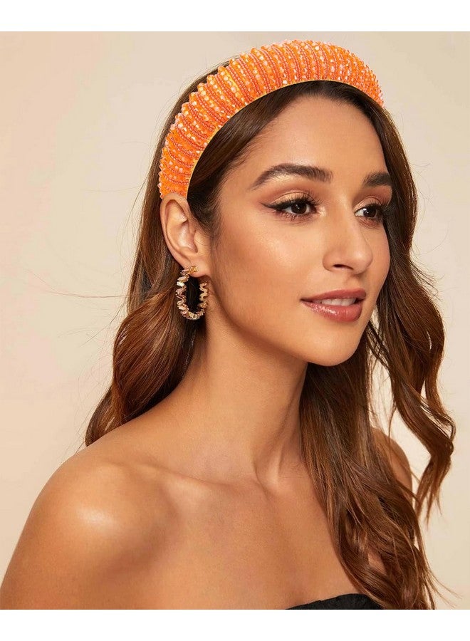 إسكدنيا عصابة رأس برتقالية أنيقة من حجر الراين عصابة رأس مبطنة للسيدات، عصابة رأس رائعة بلينغ ألماس متألق ومطرز بالكريستال، عصابة رأس لطيفة، إكسسوارات شعر للعطلات، هدايا للنساء والفتيات - Image 2