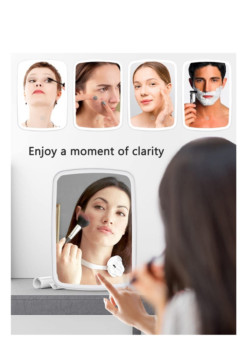 Excefore Lighted Makeup Mirror with Lights, Portable Lighted Makeup Beauty Mirror, with Rechargeable 3 Color Lighting, Dimmable Touch Screen, Folding Table Cosmetic Mirror with Stand (White)  - Image 2