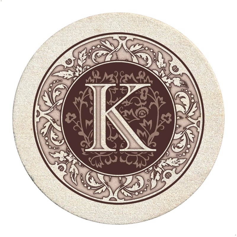 Thirstystone 4-Pack Monogram Letter â€œKâ€ Sandstone Coasters Manufactured in The USA Decorative, Absorbent, Easily Wipes Clean - Image 1