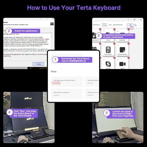 MP Mobile Pixels Tetra Keyboard with 8 Touchscreen Customizable Hotkeys Wireless Ergonomic Keyboards 3 Modular Layouts Bluetooth Connectivity USBC Charging Portable Keyboard for WindowsMac - Image 3