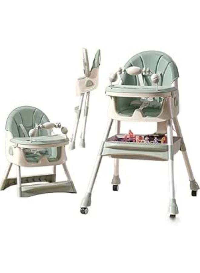 G BABY 4-In-1 Convertible High Chair With Adjustable Height And Footrest, Toddler Feeding Booster Seat With Tray, Wheels, Seat Belt And Pillow 6 Months To 4 Years_MULTICOLORS 