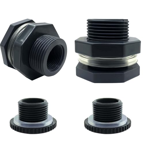 YSIL NPT112 PVC Bulkhead Fitting Water Tank Connector Pipe Fitting OD 291665mm with Plugs for Water TanksRain Barrels AquariumsPools 2 Pack - Image 1