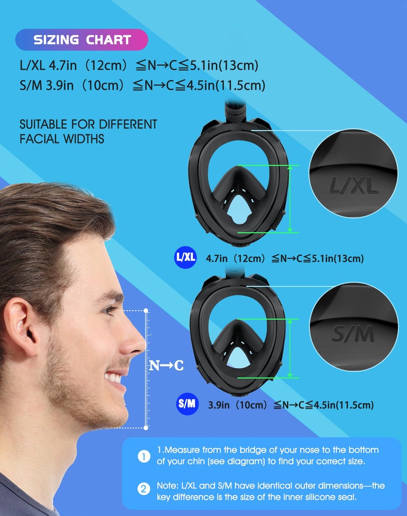Greatever G2 Full Face Snorkel Mask with Latest Dry Top System,Foldable 180 Degree Panoramic View Snorkeling Mask with Camera Mount,Safe Breathing,Anti-Leak&Anti-Fog - Image 4