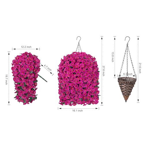 HyeFlora Artificial Fake Hanging Flowers Plants Baskets for Outdoor Outside Decoration Faux Silk UV Resistant Realistic Fuchsia Morning Glory Planter for Home Porch Patio Balcony Garden Yard - Image 3