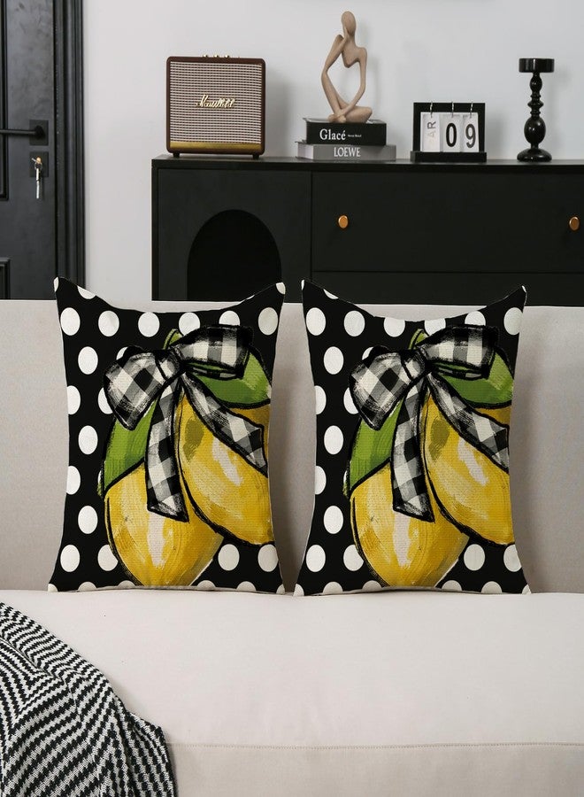 TAJWE Summer Lemon Pillow Covers 18x18 Set of 2 Farmhouse Dots Outdoor Decorative Cushion Cases for Sofa Couch Home Decorations Black - Image 2