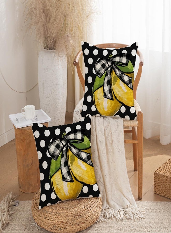 TAJWE Summer Lemon Pillow Covers 18x18 Set of 2 Farmhouse Dots Outdoor Decorative Cushion Cases for Sofa Couch Home Decorations Black - Image 4