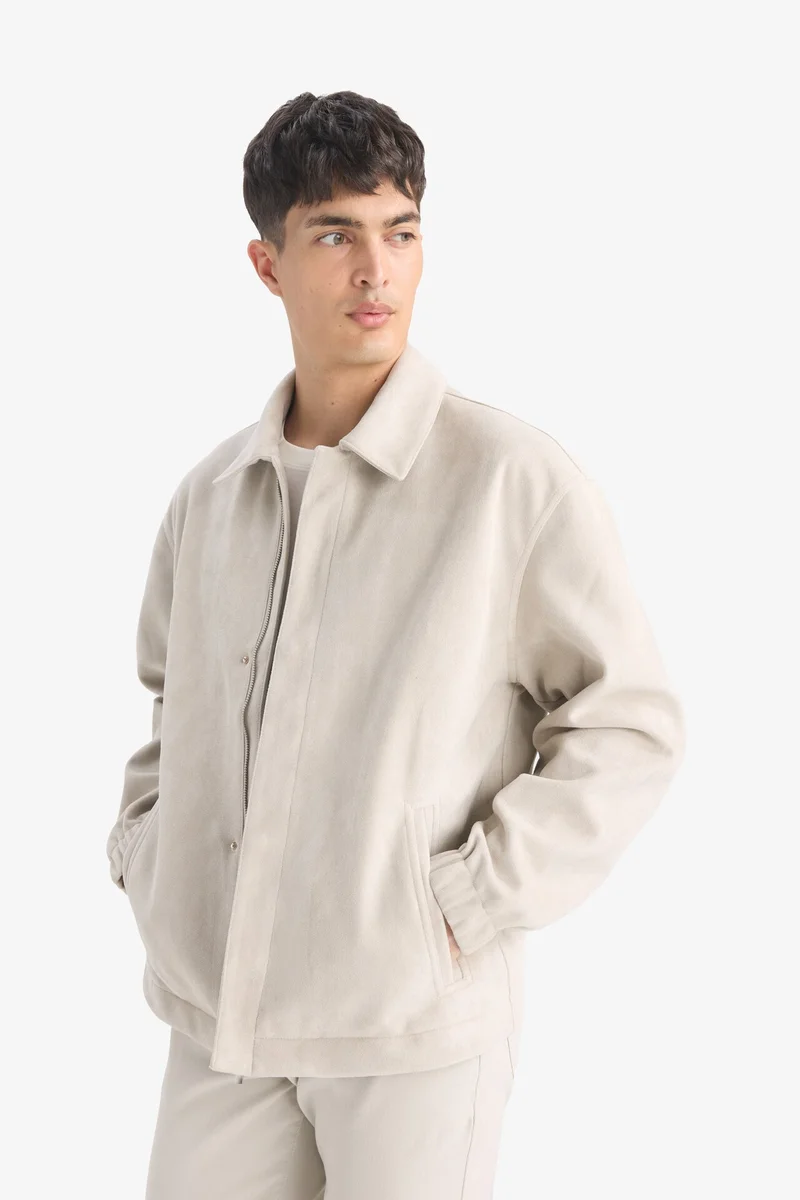 Defacto  Oversize Fit Shirt Collar Zippered Suede Jacket for Men | Best Price UAE