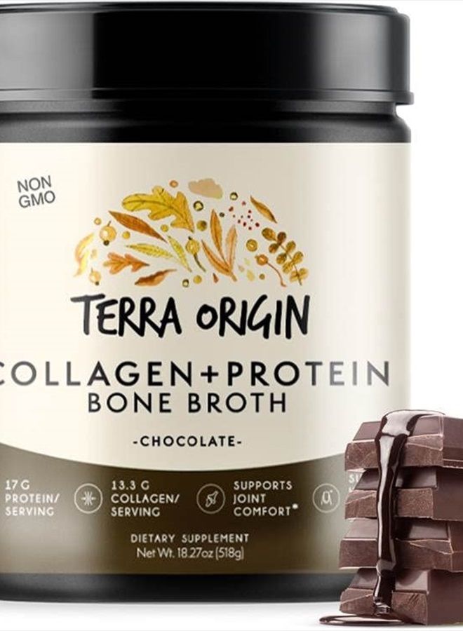 Terra Origin Collagen Protein Bone Broth Powder, Natural Collagen from Real Whole Food Sources with 17g Protein, for Hair, Skin, Nail and Joint Support, 20 Servings, Chocolate - Image 1